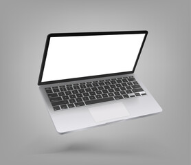 Modern laptop mockup with blank screen. Levitation effect