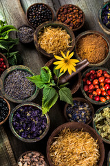 Natural remedy, healing herbs background
