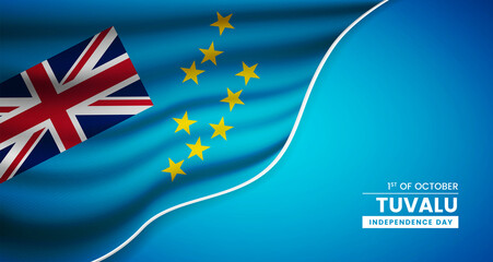 Abstract independence day of Tuvalu background with elegant fabric flag and typographic illustration
