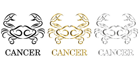 line vector logo of a crab It is sign of cancer zodiac there are three color black gold silver
