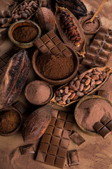 Chocolate sweet, cocoa and food dessert background