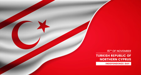 Abstract independence day of Turkish Republic of Northern Cyprus background with elegant fabric flag and typographic illustration