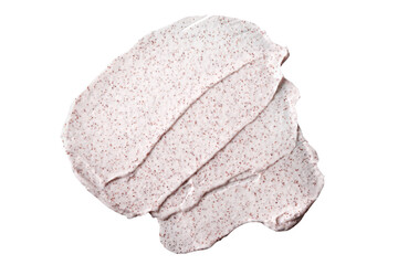 Smear of creamy sorbet with seeds or Smear of coffee scrub. Close-up, isolate on white