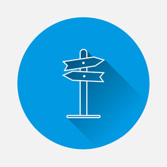 Vector pointer direction icon on blue background. Flat image with long shadow.