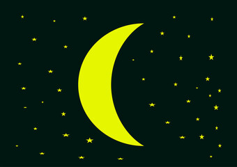 Obraz na płótnie Canvas Gelbe Mondsichel, Sterne, Nachthimmel, Schwarzer Hintergrund