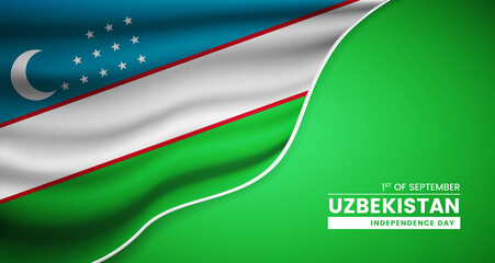 Abstract independence day of Uzbekistan background with elegant fabric flag and typographic illustration