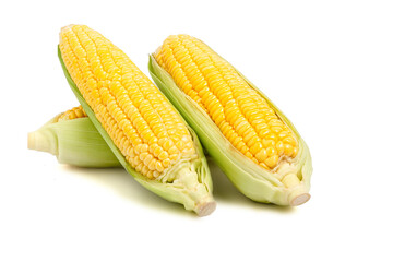 Fresh corn, peeled and peeled isolated on white background