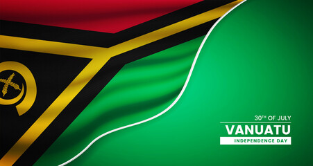 Abstract independence day of Vanuatu background with elegant fabric flag and typographic illustration