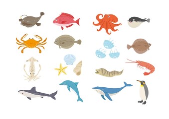 海の生き物のイラストセット © galbe