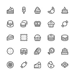Dessert, Sweets, Baked Goods, Cakes and Cookies. Simple Interface Icons. Editable Stroke. 32x32 Pixel Perfect.