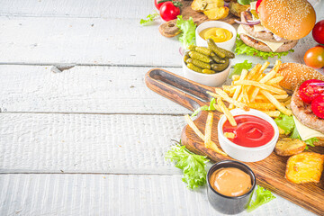 Bbq with hamburgers and french fries