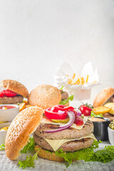 Bbq with hamburgers and french fries