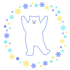 しろくまが雪の結晶の円に入っている清涼感あるイラスト(ホワイト)