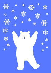しろくまと雪の結晶の清涼感あるイラスト(ブルー)