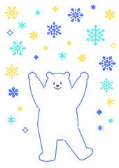 しろくまと雪の結晶の清涼感あるイラスト(ホワイト)