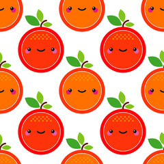 Seamless pattern with kawaii fruit on a white background. Cartoon. Cute drawing. Vector illustration for web design or print.