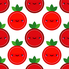 Seamless pattern with kawaii fruit on a white background. Cartoon. Cute drawing. Vector illustration for web design or print.