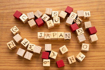 ブロックの手書き文字・国名「日本」