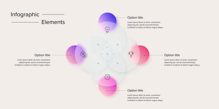 Venn Diagram In Glassmorphic Circle Infographic Template. Overlapping Circular Shapes For Logic Graphic Illustration. Vector Info Graphic In Glassmorphism Design.