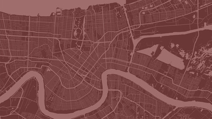 Red New Orleans city area vector background map, streets and water cartography illustration.