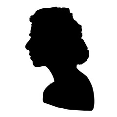 Silhouette of elegant woman face profile. Black grey on white background.