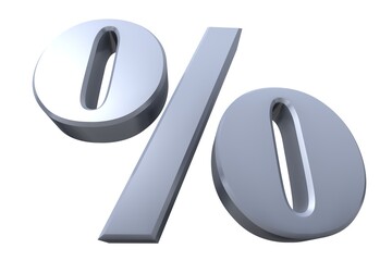 Silver percent sign percentage symbol interest rate icon sale price discount off label reduction tag 3d rendering in high resolution isolated on white background