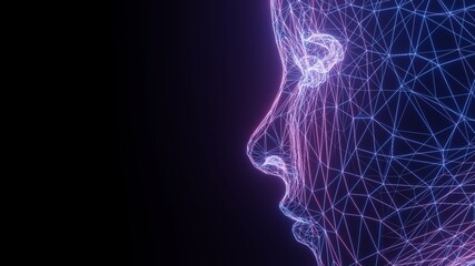 3D Rendering of human female face created from wireframe mesh. For information technology background, 