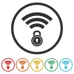 Wifi locked sign ring icon isolated on white background color set
