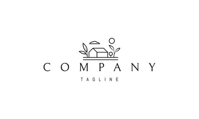 Vector logo on which an abstract image of a house in the village.