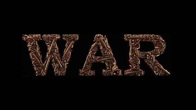 Brass Copper Bullet War Typeface Military Concept Text  3d illustration render