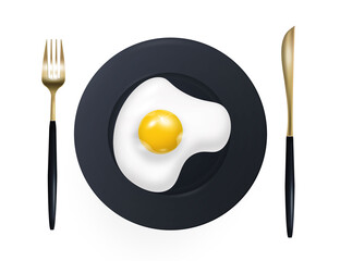 Scrambled eggs on a plate. Good morning poster. Realistic vector design.
