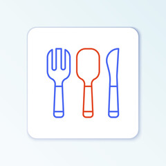 Line Fork, spoon and knife icon isolated on white background. Cooking utensil. Cutlery sign. Colorful outline concept. Vector