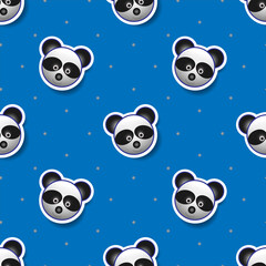 vector illustration of panda bear animal face design. blue background. Seamless pattern designs for wallpapers, backdrops, covers, paper cut, stickers and prints on fabric.