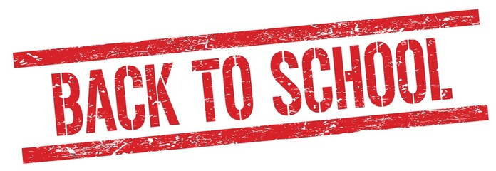 BACK TO SCHOOL text on red grungy rectangle stamp.