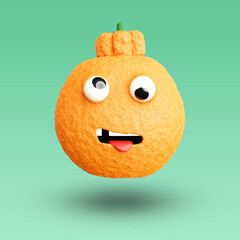 funny emoji mandarin with eyes and mouth. crazy tangerine showing tongue