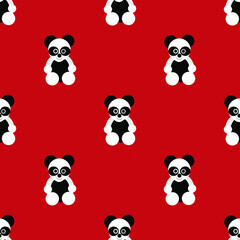 Naklejka premium panda bear animal design illustration vector. red background. Seamless pattern designs for wallpapers, backdrops, covers, paper cut, stickers and prints on fabric.