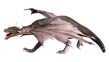 3D Rendering Fairy Tale Dragon on White