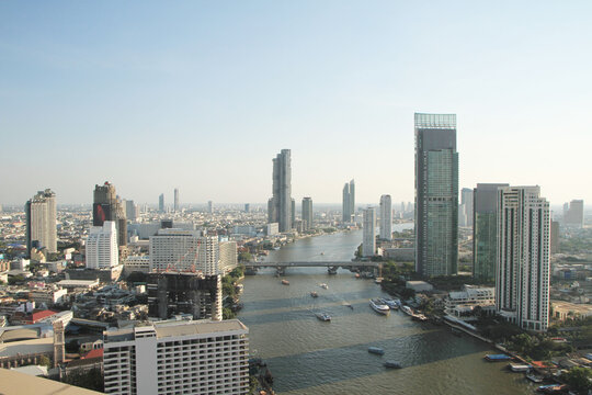Bangkok, Thailand High angle view overlooking the Chao Phraya River 18 4 2018