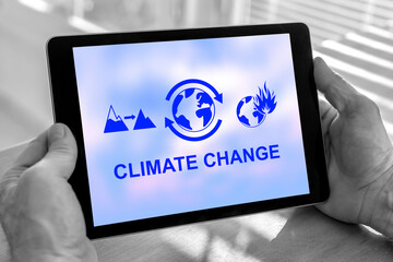 Climate change concept on a tablet