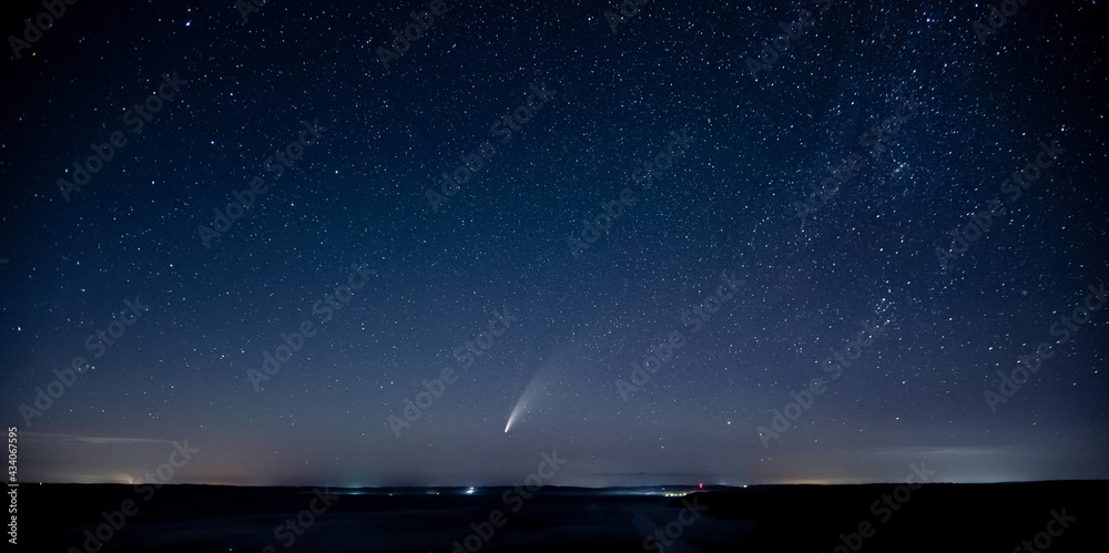 Canvas Prints wonderful view of starry sky and c/2020 f3 (neowise) comet with light tail.