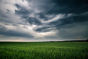 Dark ominous clouds in front of the hurricane. Photo of the texture of storm clouds.