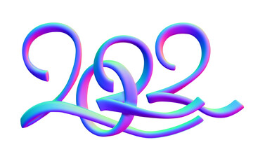 Neon 3d lettering 2022 happy new year isolated