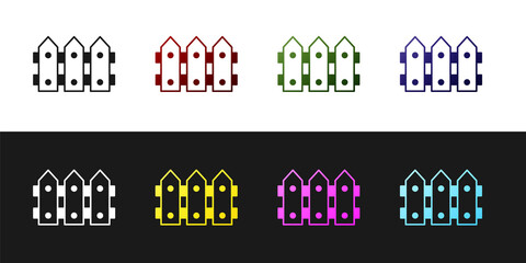 Set Garden fence wooden icon isolated on black and white background. Vector