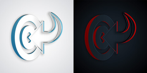 Fototapeta premium Paper cut Target financial goal concept icon isolated on grey and black background. Symbolic goals achievement, success. Paper art style. Vector