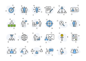 Set of 24 Headhunting web icons in line style. Skills, work, professional, employment, management, teamwork. Vector illustration.