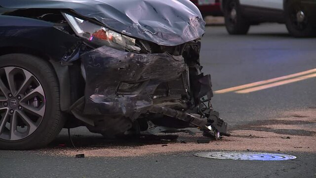 CRASH FRONT END CAR SMASHED IN WITH POLICE LIGHTS