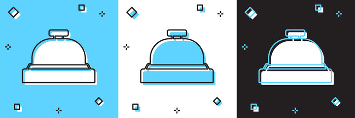 Set Hotel service bell icon isolated on blue and white, black background. Reception bell. Vector