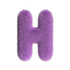 Hairy font, furry alphabet, 3d rendering, letter H
