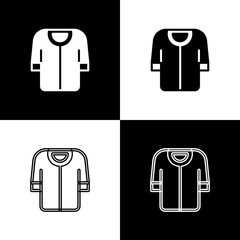 Set Baseball t-shirt icon isolated on black and white background. Baseball jersey, sport uniform, raglan t-shirt sport. Vector