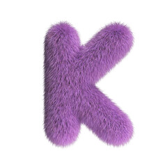 Hairy font, furry alphabet, 3d rendering, letter K